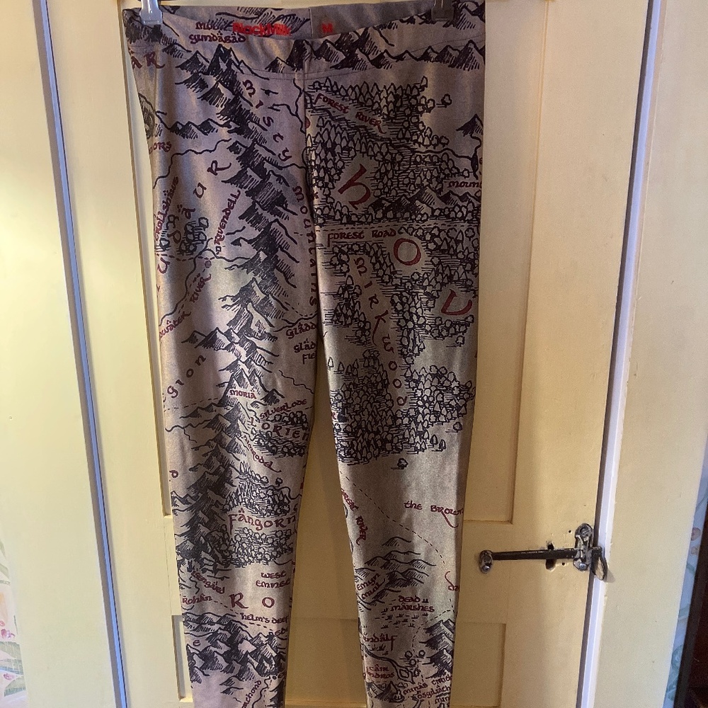 black milk medium shiny gold lord of the rings lotr map art leggings